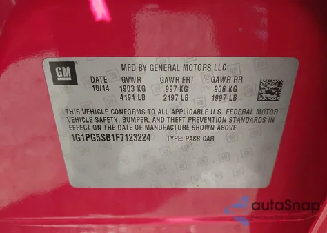 2015 Chevrolet Cruze Ltz z USA, uszkodzony, nr VIN 1G1PG5SB1F7123224